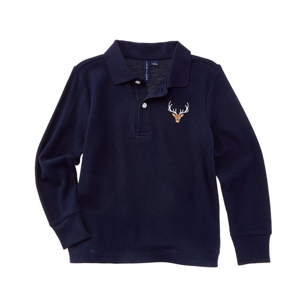 Janie And Jack Boys  Embroidered Deer Pique Polo Shirt, Blue